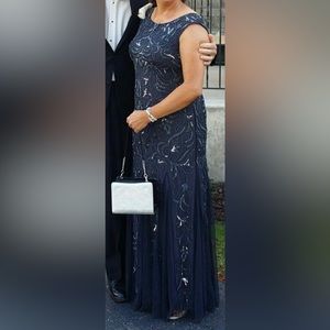 Adrianna Papell formal embellished mother of the bride evening gown size 16 navy